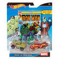 Hot Wheels Marvel Hulk contre Iron Man Pack de 2 voitures personnages avec mini-bande dessinée